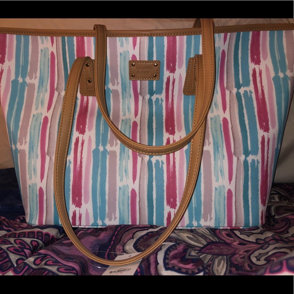 Crown & Ivy Striped Shoulder Bag NWT
